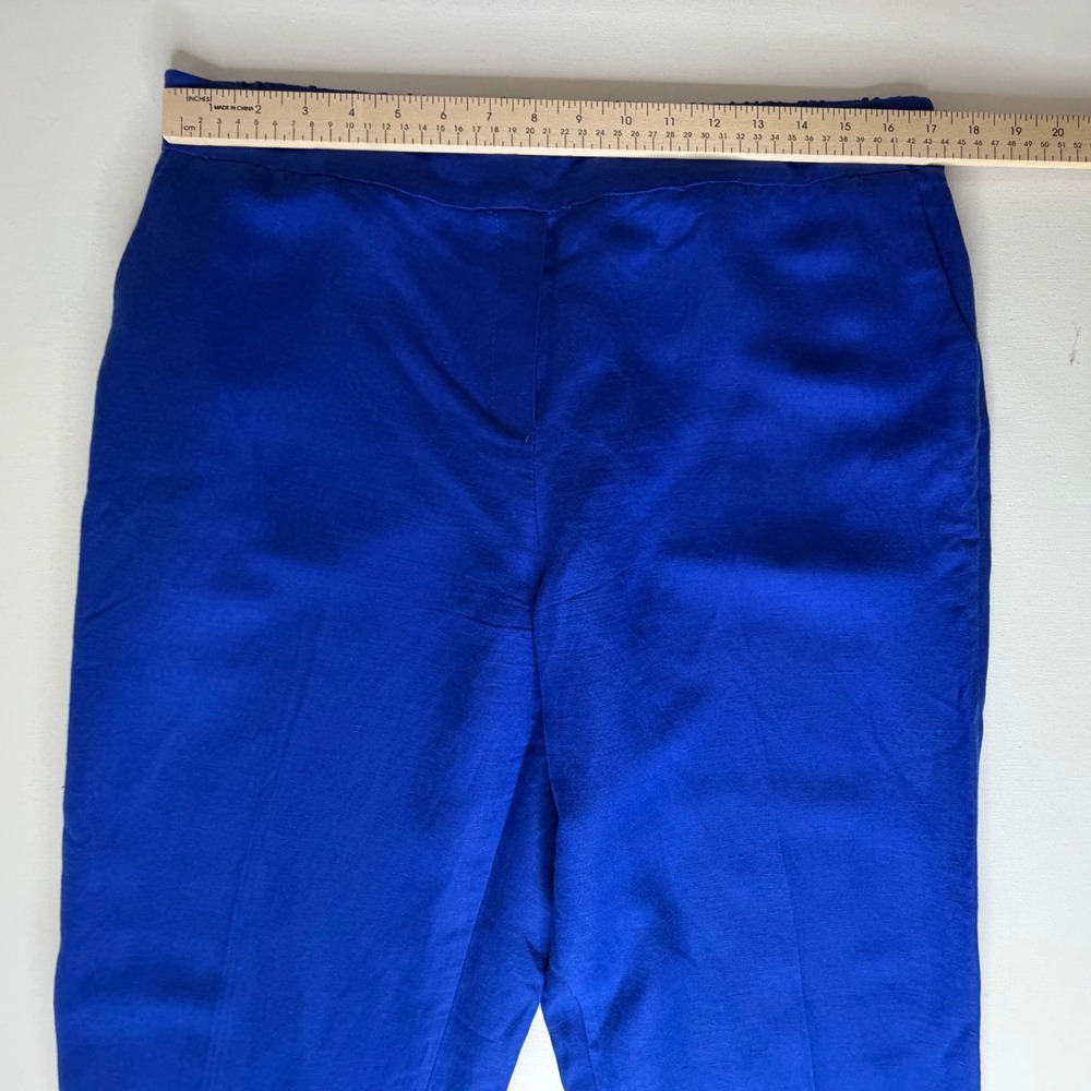 Calvin Klein Blue Linen Blend Pants Size 14 Coastal Office Trousers Minimalist - Picture 11 of 13